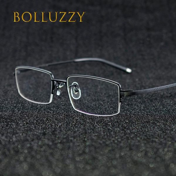 men titanium degree eyeglasses frame women reading computer finding optical prescription half golden eyeglasses frame eye wear, Black