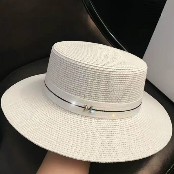 2020 m letter flat straw hat ribbon boater beach hat women's summer wide brim fedora m panama straw travel sun cap gorras, Blue;gray
2020 m letter flat straw hat ribbon boater beach hat women's summer wide brim fedora m panama straw travel sun cap gorras, Blue;gray