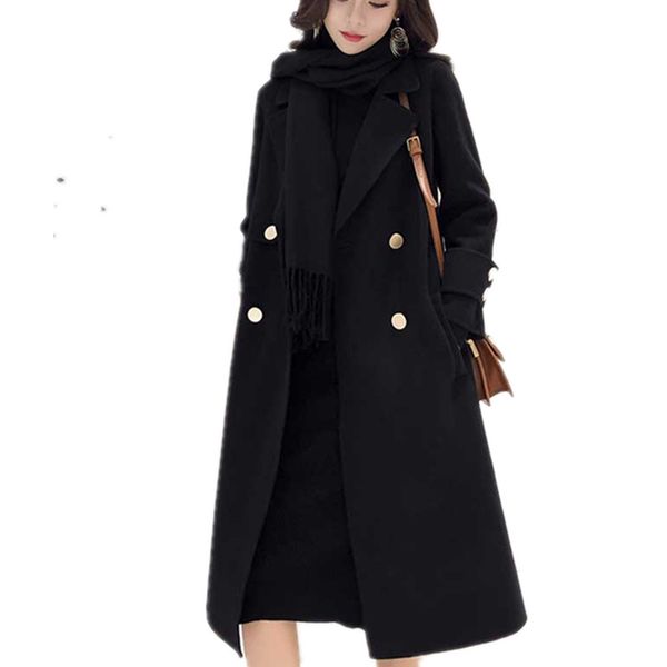 autumn winter fashion double breasted woolen coat women loose straight wool blends coat, Black
autumn winter fashion double breasted woolen coat women loose straight wool blends coat, Black