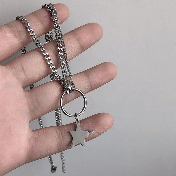 ins style round/ star charm double chain layer asymmetry stainless steel hiphop rock chokers for women girls necklace, Silver
ins style round/ star charm double chain layer asymmetry stainless steel hiphop rock chokers for women girls necklace, Silver
