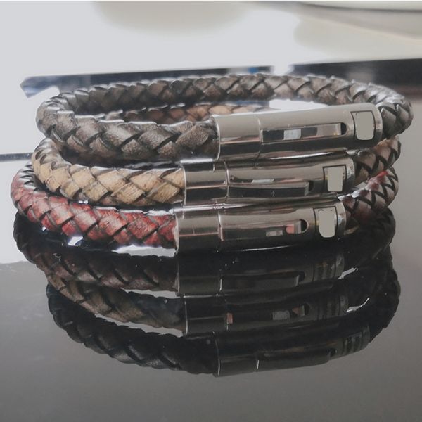 new vintage leather bracelet for men women stainless steel jewelry magnetic buckle handmade braided black leather bracelet 043, Golden;silver
new vintage leather bracelet for men women stainless steel jewelry magnetic buckle handmade braided black leather bracelet 043, Golden;silver