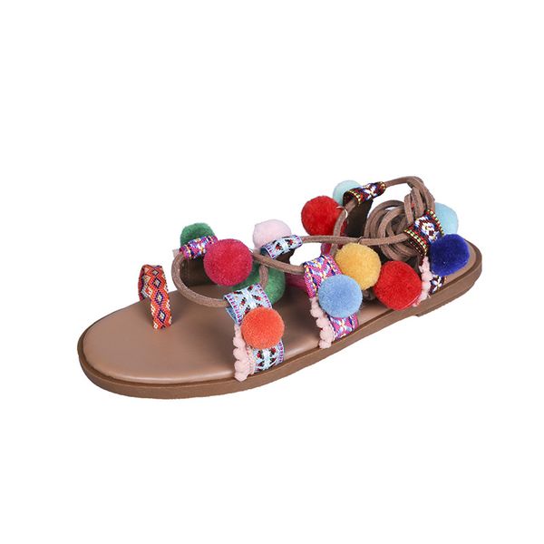 2020 summer new national style bohemian strap sandals women's colorful fur ball winding strap sandals women big size 43, Black
2020 summer new national style bohemian strap sandals women's colorful fur ball winding strap sandals women big size 43, Black