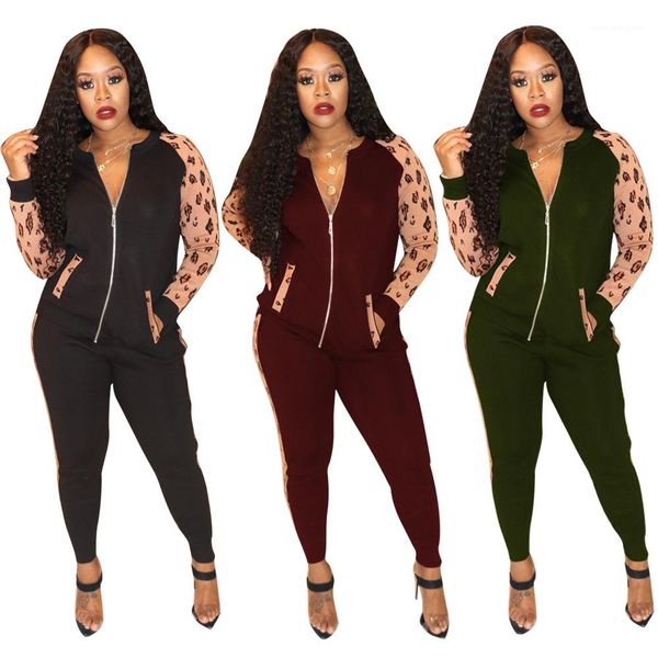 длинные брюки 2pcs костюмы женская одежда 2 piece set модельер leopard print щитовые кардиган coat, White