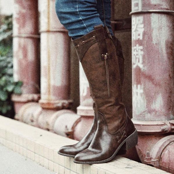 2020 winter retro boots women warm retro stitching chunky heel knee high boots comfortable booties botas mujer, Black
2020 winter retro boots women warm retro stitching chunky heel knee high boots comfortable booties botas mujer, Black