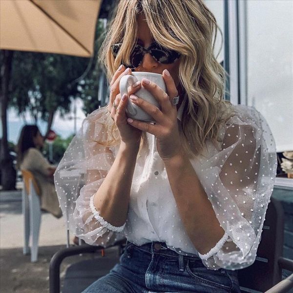 women shirt new fashion women mesh sheer t shirt long sleeve shirt pearl button transparent white t female blusas
women shirt new fashion women mesh sheer t shirt long sleeve shirt pearl button transparent white t female blusas
