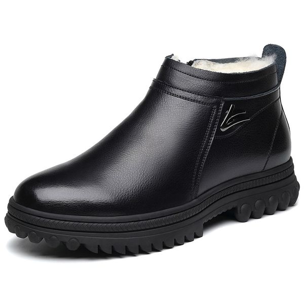 british style mens casual business wedding formal dress cow leather winter shoes warm wool snow boots ankle botas zapatos hombre, Black