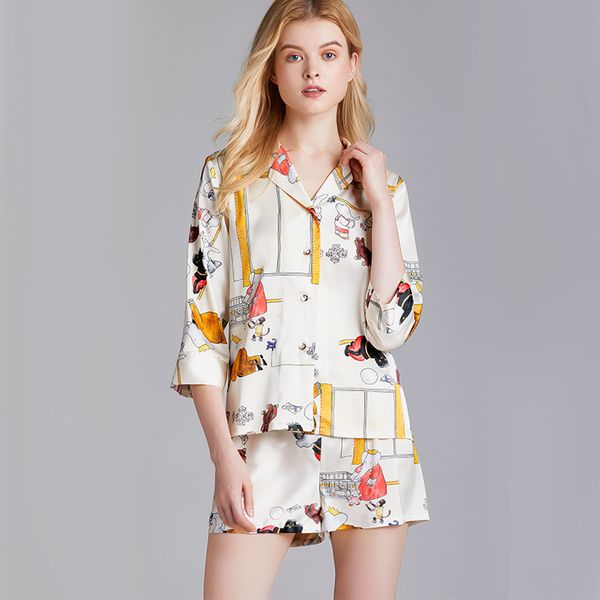 women's silk pajama set shirts and shorts 2 pieces pyjamas cute cartoon sleepwear new spring summer pijama home clothes, Black;red
women's silk pajama set shirts and shorts 2 pieces pyjamas cute cartoon sleepwear new spring summer pijama home clothes, Black;red