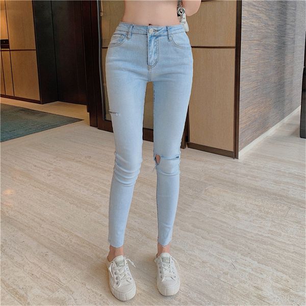 real s2020 new fashion design personality ripped jeans women's tight high waist casual nine-point jeans, Blue
real s2020 new fashion design personality ripped jeans women's tight high waist casual nine-point jeans, Blue