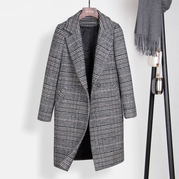 women's woolen coat new autumn and winter thousand birds plaid woolen coat temperament commuter female long section, Black
women's woolen coat new autumn and winter thousand birds plaid woolen coat temperament commuter female long section, Black