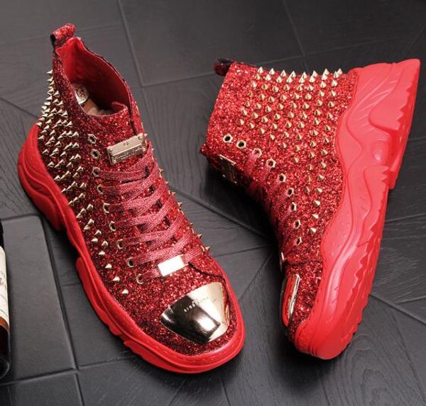 new men's high-shoes fashion trendy men's shoes youth sequins rivets short boots thick-soled inner high loafers m889, Black
new men's high-shoes fashion trendy men's shoes youth sequins rivets short boots thick-soled inner high loafers m889, Black