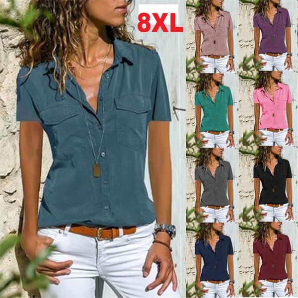 women's blouses & shirts s-8xl large size plus women blouse casual button short sleeve turn-down collar womens loose 2021 summer top, White
women's blouses & shirts s-8xl large size plus women blouse casual button short sleeve turn-down collar womens loose 2021 summer top, White