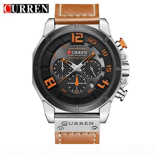 curren brand luxury fashion casual leather strap men's watch military quartz chronograph male clock men wrist watches, Slivery;brown
curren brand luxury fashion casual leather strap men's watch military quartz chronograph male clock men wrist watches, Slivery;brown