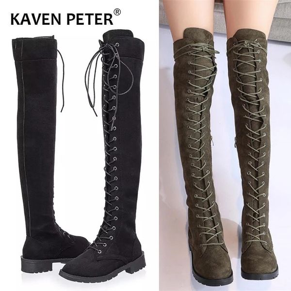 spring autumn boots for women over the knee boots lace up shoes women flat shoes size 35-40, Black
spring autumn boots for women over the knee boots lace up shoes women flat shoes size 35-40, Black