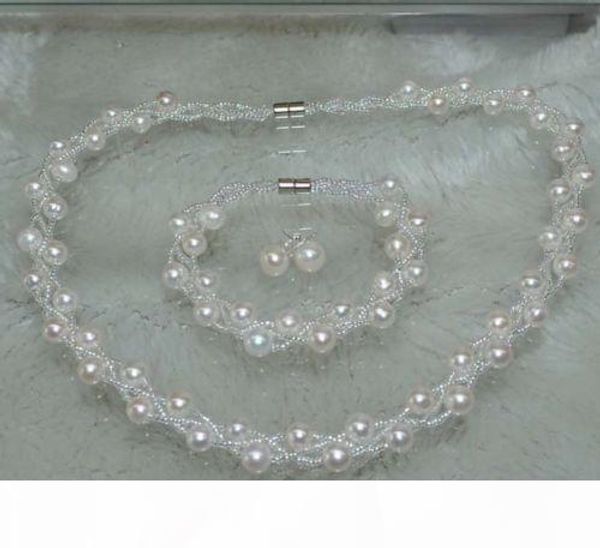 7-8mm 3strands cultured freshwater pearl sets necklace bracelet & earring stud, Black
7-8mm 3strands cultured freshwater pearl sets necklace bracelet & earring stud, Black