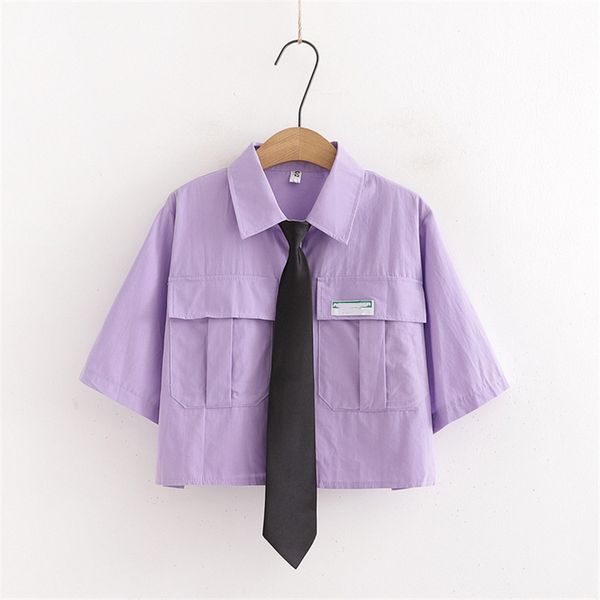 women's blouses & shirts korean fashion purple short sleeve women harajuku style black tie front crop summer vintage white button up sh
women's blouses & shirts korean fashion purple short sleeve women harajuku style black tie front crop summer vintage white button up sh
