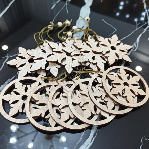 12pcs/sets Christmas Wooden Pendant Snow Elk Shape Hollowed-out Christmas Tree Decorations For Festival Supplies Party Toys D83103