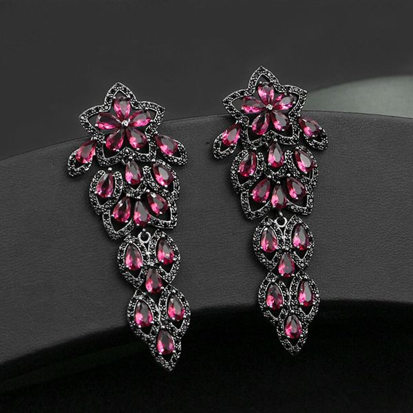 Micro Pave Hot Red Cubic Zirconia Stone Black Gold Large Leaf Dangle Drop Earrings for Women Brand Jewelry
Micro Pave Hot Red Cubic Zirconia Stone Black Gold Large Leaf Dangle Drop Earrings for Women Brand Jewelry