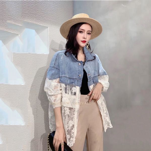 fashion summer long sleeve large size jeans jackets womens coat loose lace stitching perspective jacket ladies denim coat, Black;brown
fashion summer long sleeve large size jeans jackets womens coat loose lace stitching perspective jacket ladies denim coat, Black;brown