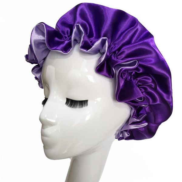 double layer solid satin hair bonnets elastic band brim women sleep cap african female turban hat tb-134, Blue;gray
double layer solid satin hair bonnets elastic band brim women sleep cap african female turban hat tb-134, Blue;gray
