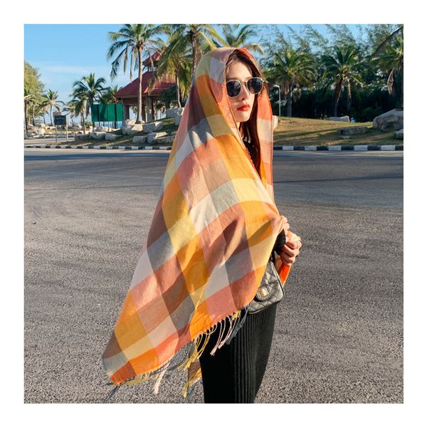 spring autumn new sunscreen scarf women cotton linen color plaid fashion wild short conditioning towel beach towel shawl c09, Blue;gray 
spring autumn new sunscreen scarf women cotton linen color plaid fashion wild short conditioning towel beach towel shawl c09, Blue;gray