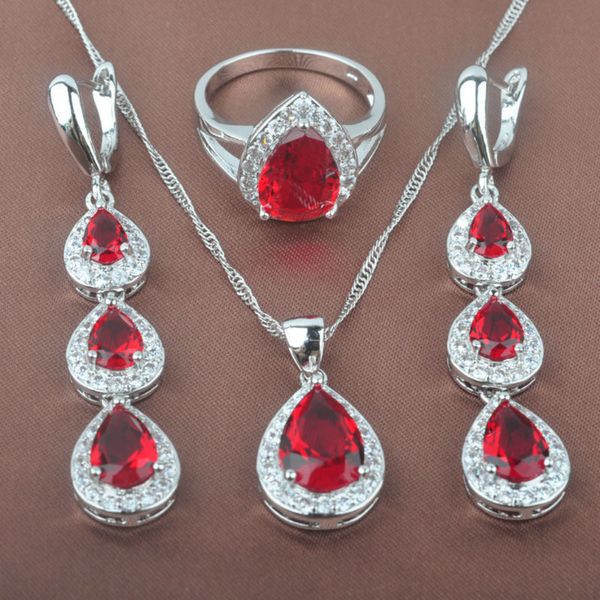 women's wedding jewelry sets water drop red stone cubic zirconia ring necklace and earrings set tz0184, Silver
women's wedding jewelry sets water drop red stone cubic zirconia ring necklace and earrings set tz0184, Silver