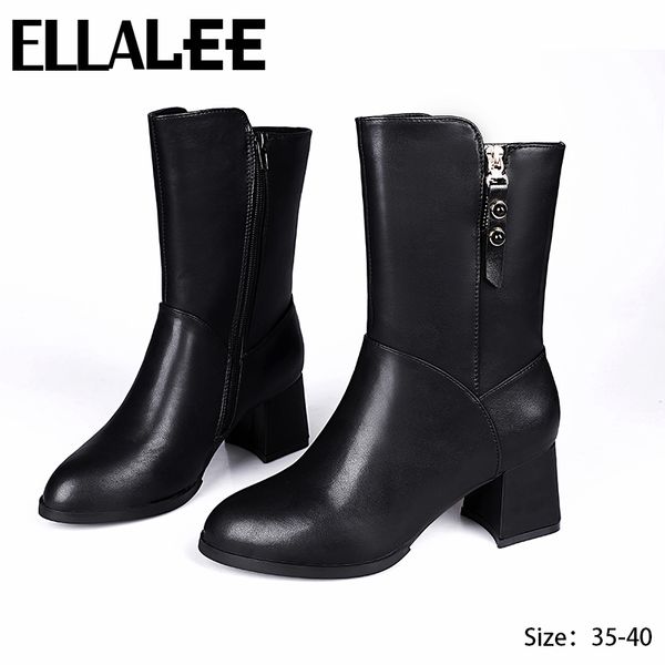 women high boot mid-calf autumn chunky heels zipper warm plush pionted toe 6cm heels chinese boots, Black
women high boot mid-calf autumn chunky heels zipper warm plush pionted toe 6cm heels chinese boots, Black