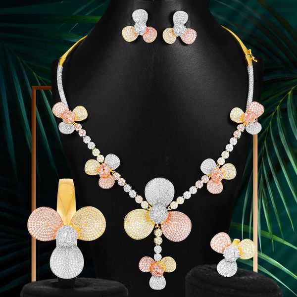 godki luxury 3tone flowers african jewelry sets for women wedding full micro cubic zirconia dress necklace earring sets, Silver
godki luxury 3tone flowers african jewelry sets for women wedding full micro cubic zirconia dress necklace earring sets, Silver