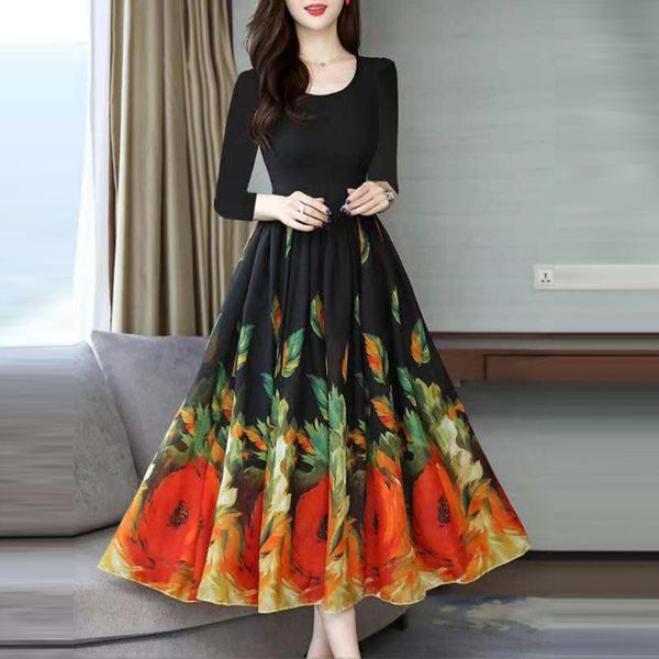 women's dress casual o-neck three quarter sleeve empire dresses ropa mujer floral print dress ankle-length vestidos de festa a17, Black;gray
women's dress casual o-neck three quarter sleeve empire dresses ropa mujer floral print dress ankle-length vestidos de festa a17, Black;gray