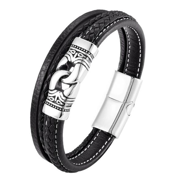 link, chain fashion punk leather bracelet double layer steel gold color stainless magnetic button for men accessories jewelry, Black
link, chain fashion punk leather bracelet double layer steel gold color stainless magnetic button for men accessories jewelry, Black