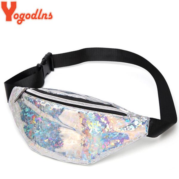 yogodlns holographic women sport sequins waist bag leather money belt bag girl laser chest phone pouch kids