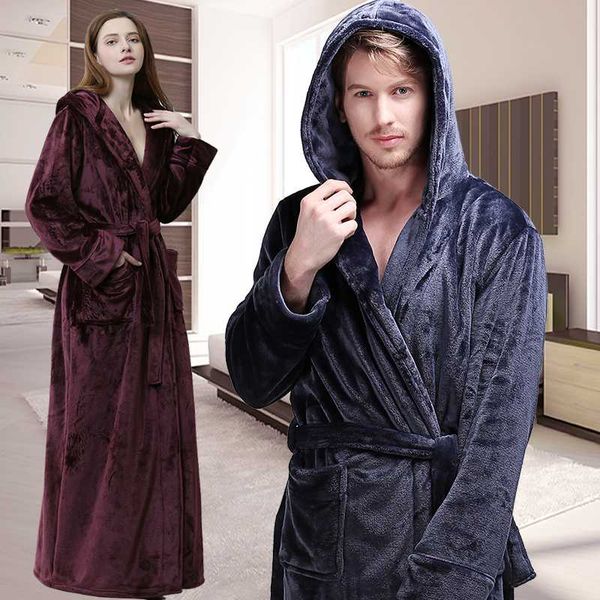 men's sleepwear men women winter hooded extra long thick flannel warm bath robe plus size soft thermal bathrobe dressing gown male robe, Black;brown
men's sleepwear men women winter hooded extra long thick flannel warm bath robe plus size soft thermal bathrobe dressing gown male robe, Black;brown