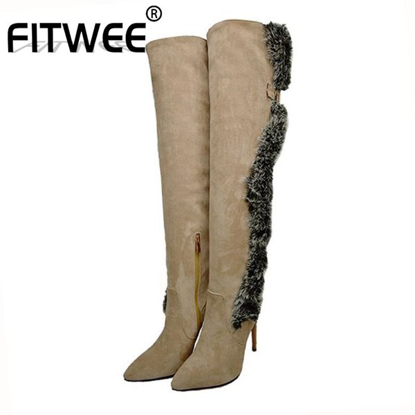 fitwee plus size 34-47 women thigh high boots pointed toe buckle thin heels winter keep warm fur shoes women long boots, Black
fitwee plus size 34-47 women thigh high boots pointed toe buckle thin heels winter keep warm fur shoes women long boots, Black