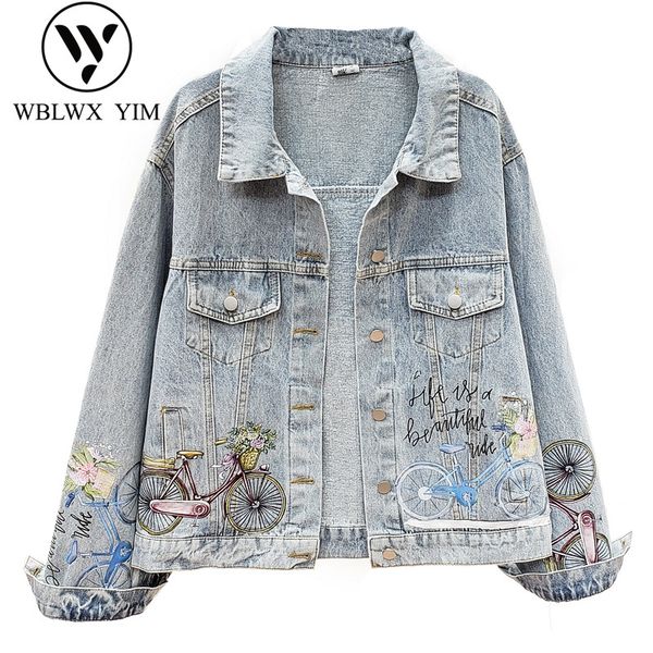 women's jackets streetwear women denim jacket fashion print jeans womens loose coat washed coats graffiti harajuku, Black;brown
women's jackets streetwear women denim jacket fashion print jeans womens loose coat washed coats graffiti harajuku, Black;brown