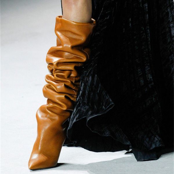 boots fashion pleated leather over the knee women pointed toe thigh high cone heels winter shoes woman, Black
boots fashion pleated leather over the knee women pointed toe thigh high cone heels winter shoes woman, Black