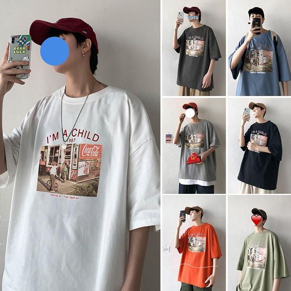 the men short-sleeved t-shirt brand ins hong kong wind loose summer round neck half sleeve cotton wild middle sleeve loose bf put on clothes, White;black
the men short-sleeved t-shirt brand ins hong kong wind loose summer round neck half sleeve cotton wild middle sleeve loose bf put on clothes, White;black