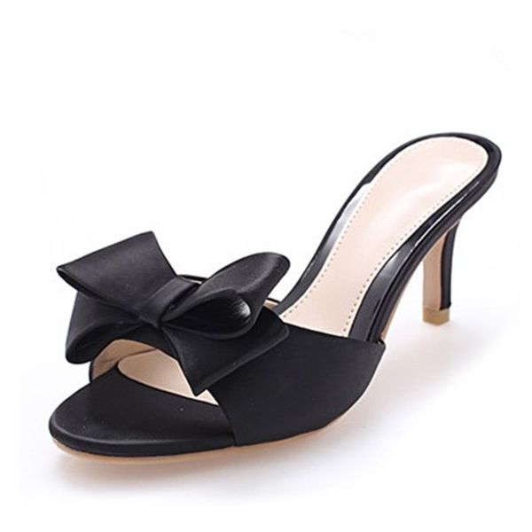 summer new sandals bow slippers fish mouth satin silk fine high-heeled sandals and slippers female women slides, Black
summer new sandals bow slippers fish mouth satin silk fine high-heeled sandals and slippers female women slides, Black