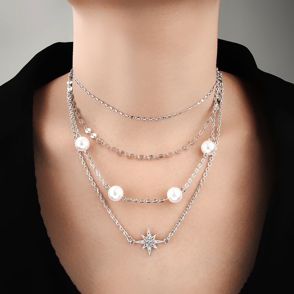 new simple wild multi-layer necklace jewelry fashion popular geometric star diamond pendant necklace women women jewelry, Silver
new simple wild multi-layer necklace jewelry fashion popular geometric star diamond pendant necklace women women jewelry, Silver