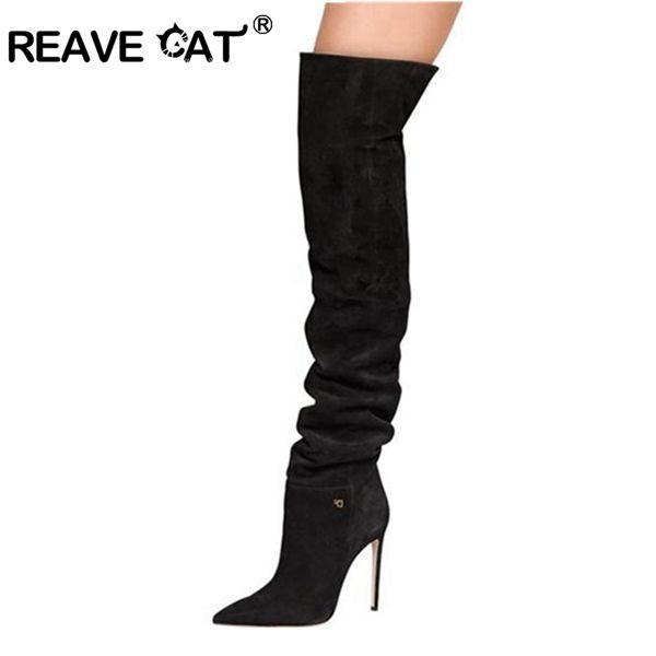 reave cat big size 34-43 over the knee women boots high heels boots female flock pointed toe slip on botas feminina a1959, Black
reave cat big size 34-43 over the knee women boots high heels boots female flock pointed toe slip on botas feminina a1959, Black