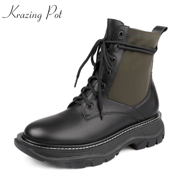 krazing pot cow leather black color round toe punk rock casual keep warm wedges gorgeous med heel stretch ankle boots l83
krazing pot cow leather black color round toe punk rock casual keep warm wedges gorgeous med heel stretch ankle boots l83