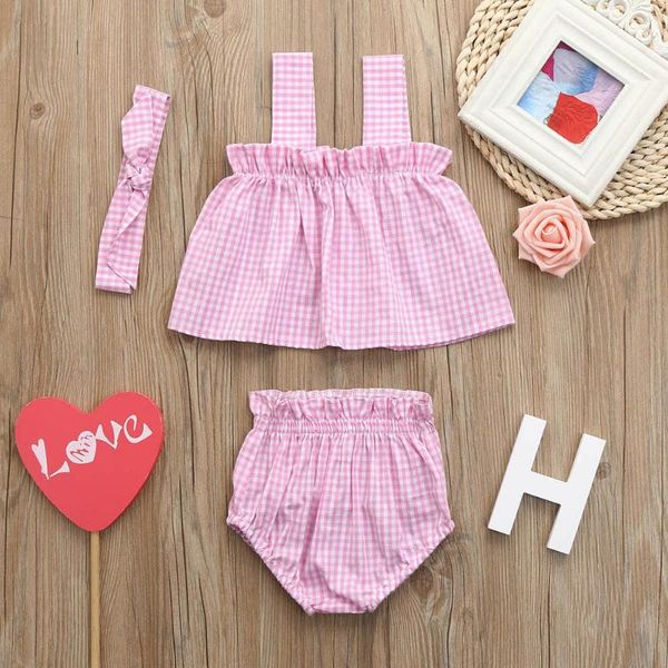 3pcs infant baby girls clothes set sweet pink suit plaid print vest carop bloomers shorts headband fresh summer outfits, White
3pcs infant baby girls clothes set sweet pink suit plaid print vest carop bloomers shorts headband fresh summer outfits, White
