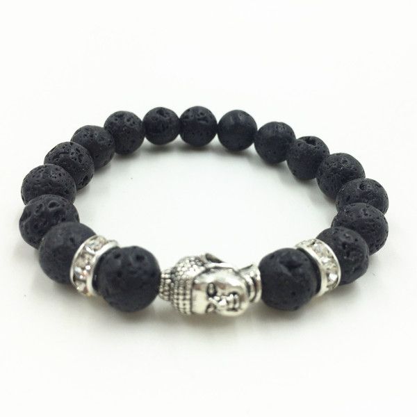 lave stone beads bracelet with brass spacer beads of buddha head bracelet, Black
lave stone beads bracelet with brass spacer beads of buddha head bracelet, Black