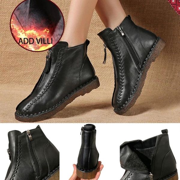 retro sewing anti-slip thick sole ankle botos women's fashion casual winter warm leather short ankle boots flat zipper shoes, Black
retro sewing anti-slip thick sole ankle botos women's fashion casual winter warm leather short ankle boots flat zipper shoes, Black