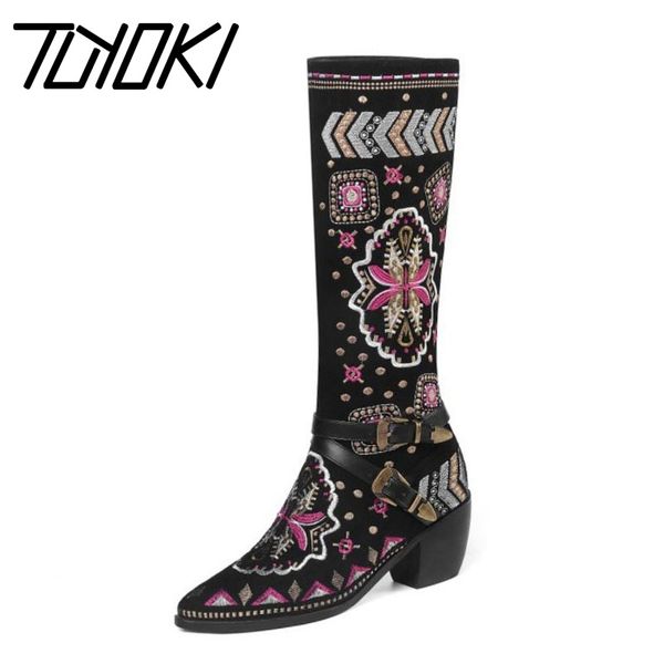 tuyoki plus size 34-46 women knee high boots ethnic style flowers wedding shoes women metal buckle luxury designer high heels, Black
tuyoki plus size 34-46 women knee high boots ethnic style flowers wedding shoes women metal buckle luxury designer high heels, Black