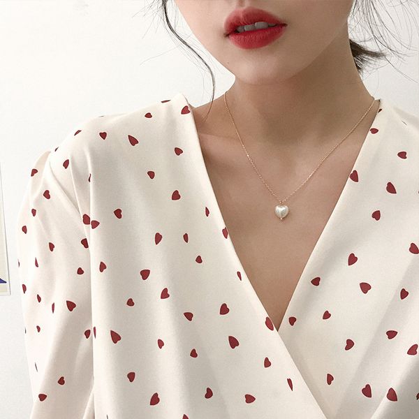 new korean heart pearl pendant necklaces for women cute gold color chain friendship necklace girl party jewelry 2020, Silver
new korean heart pearl pendant necklaces for women cute gold color chain friendship necklace girl party jewelry 2020, Silver