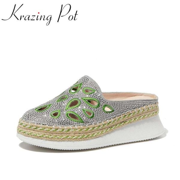 krazing pot kid suede round toe thick bottom straw outside slipper rhinestone hollow breathable slip on summer women shoes l36, Black
krazing pot kid suede round toe thick bottom straw outside slipper rhinestone hollow breathable slip on summer women shoes l36, Black