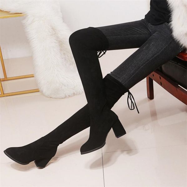 new high-barn autumn winter over the knee knight boots women high-heeled women's boots thick with lace-skinned stretch, Black
new high-barn autumn winter over the knee knight boots women high-heeled women's boots thick with lace-skinned stretch, Black