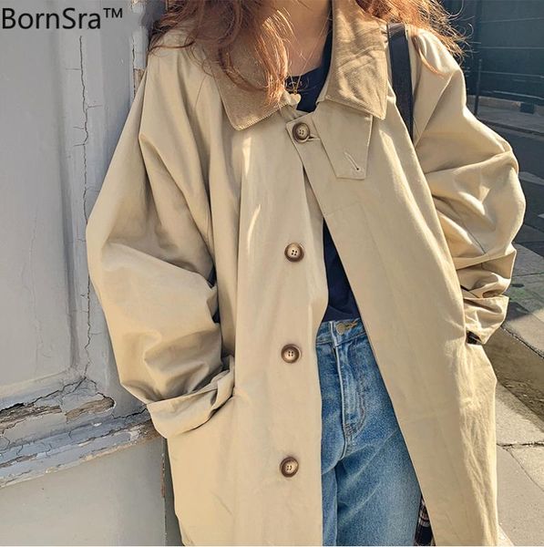 bornsra hit color collar loose vintage overcoat 2020 spring winter single-breasted women trench coat female windbreaker outwear, Tan;black
bornsra hit color collar loose vintage overcoat 2020 spring winter single-breasted women trench coat female windbreaker outwear, Tan;black