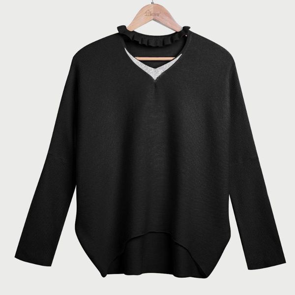2020 sweater women long sleeve v-neck pullover solid black pink yellow winter girls comfort casual ruffles neck autumn top, White;black
2020 sweater women long sleeve v-neck pullover solid black pink yellow winter girls comfort casual ruffles neck autumn top, White;black