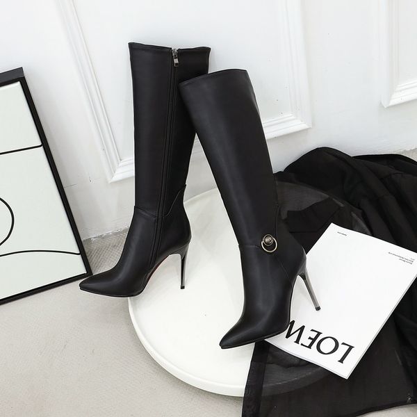 boots women winter knee high boots platform 9.5cm high heel long big size 43 round toe shoes bottes femme black