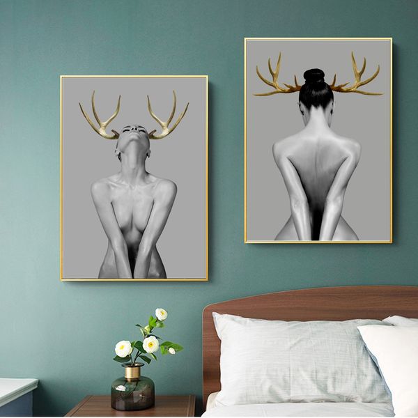 canvas painting female portraits wall art antlers girls posters and prints wall pictures for child room decoration home decor
canvas painting female portraits wall art antlers girls posters and prints wall pictures for child room decoration home decor